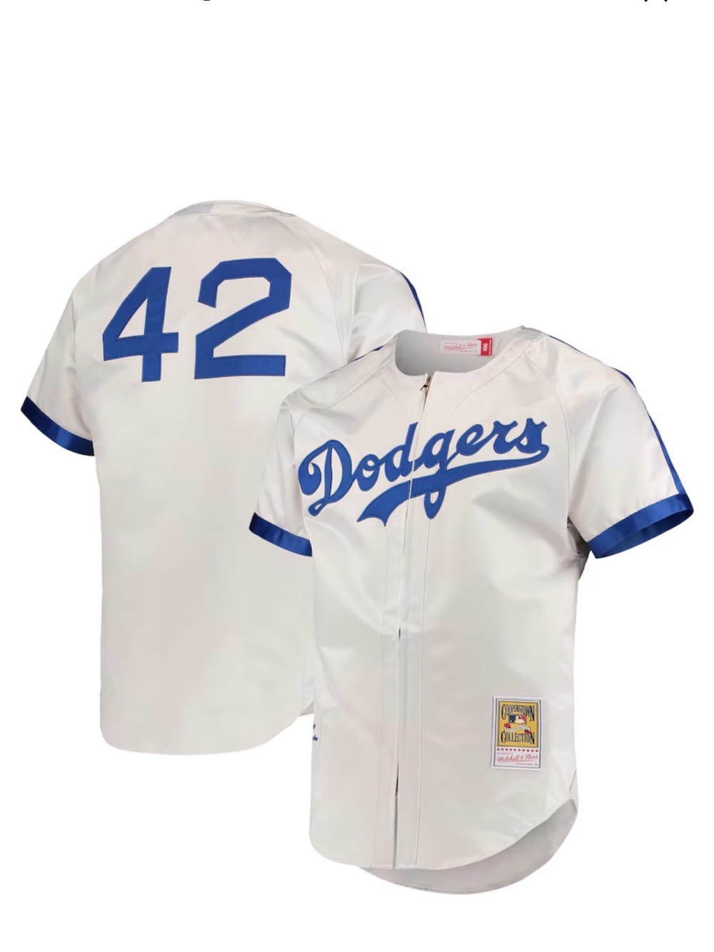 Mitchell & Ness White Los Angeles Dodgers Jersey with Royal Blue Script #42